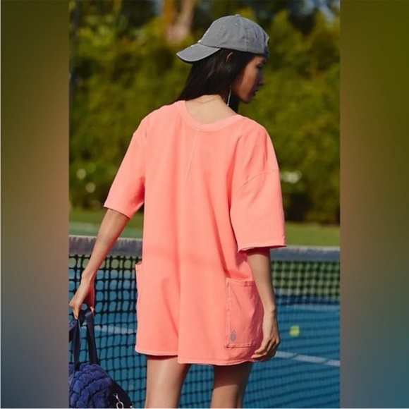 Free People Movement Hot Shot Tee Romper in Neon Coral - Picture 2 of 8